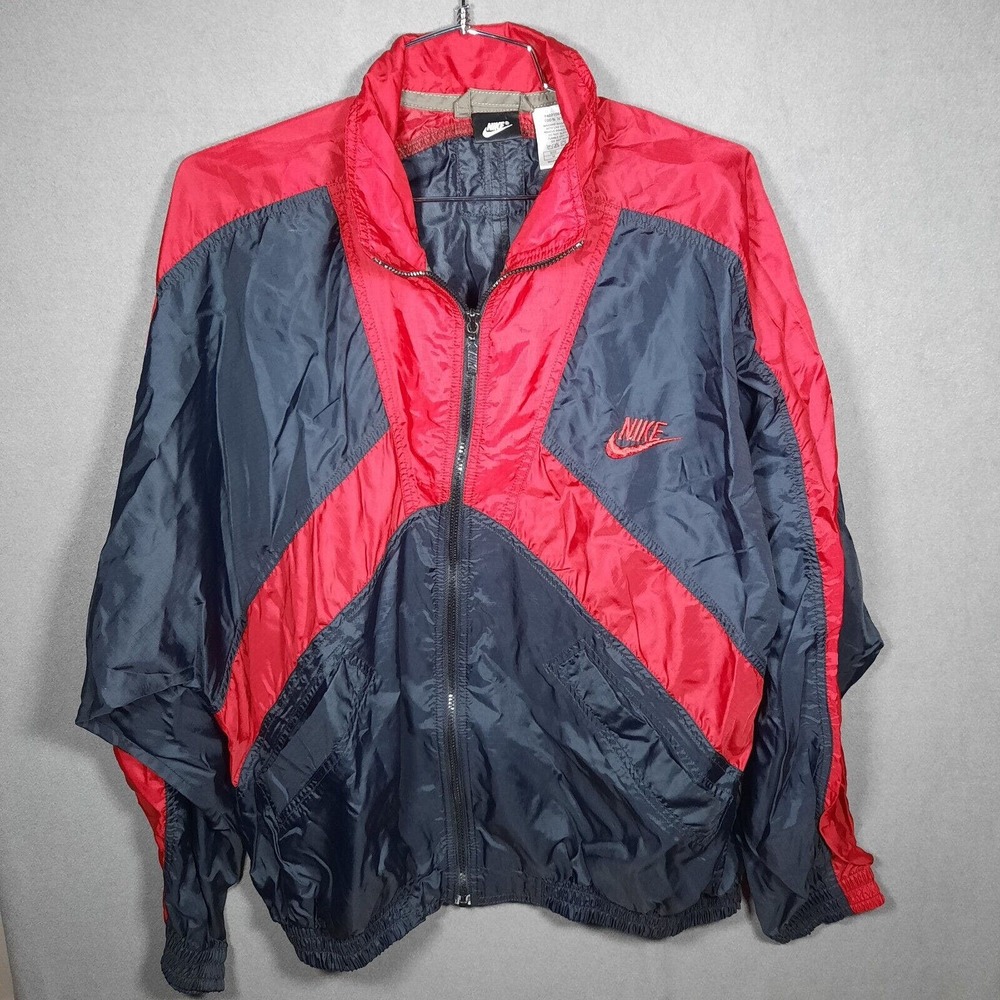 Vintage 90s Medium Nike Jacket Windbreaker Red/Maroon and Black Rare Nylon